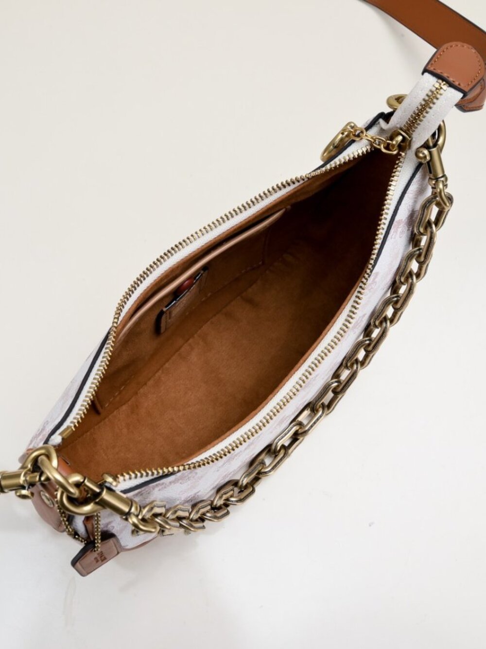 Coach Mira Horse & Carriage Print Crescent Bag with Chain - White/Brown - Picture 6 of 7